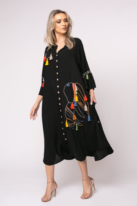 Rochie Ana neagră cu franjuri decorativi [2]