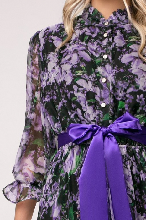 Rochie Anabel lila din mătase cu imprimeu floral [4]