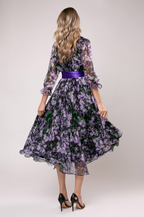 Rochie Anabel lila din mătase cu imprimeu floral [3]