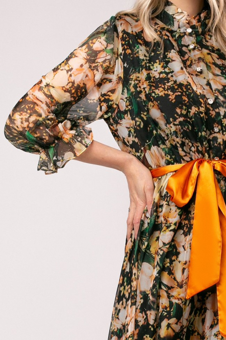 Rochie Anabel portocalie din mătase cu imprimeu floral [4]