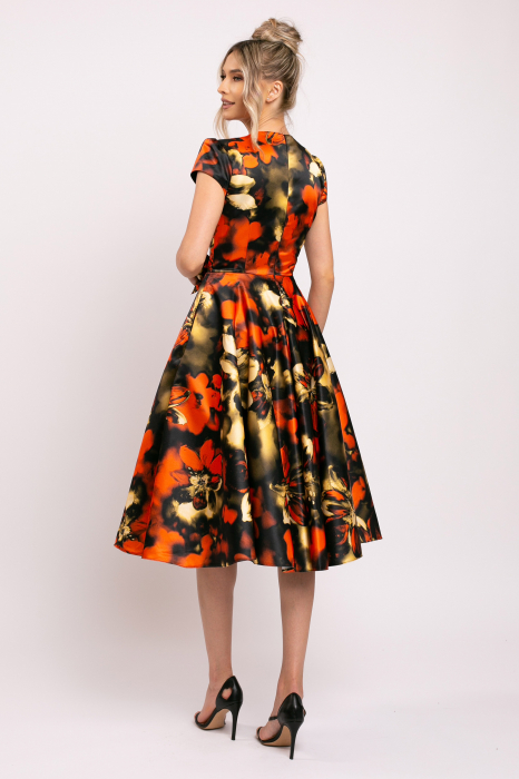 Rochie Ania portocalie din tafta cu imprimeu floral [6]