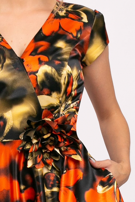 Rochie Ania portocalie din tafta cu imprimeu floral [7]