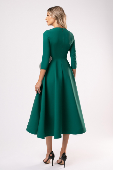 Rochie Arisa verde cu accesoriu tip floare [3]