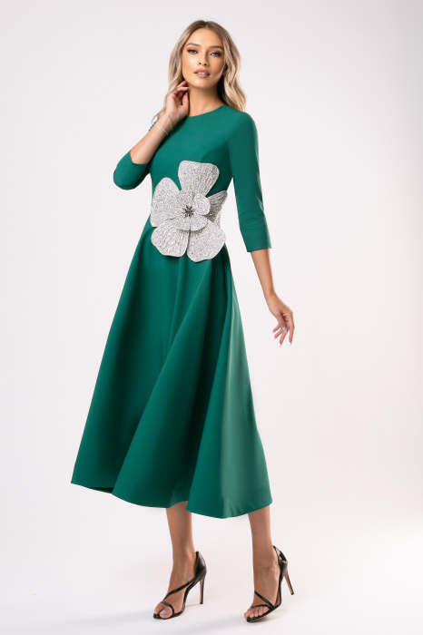 Rochie Arisa verde cu accesoriu tip floare [2]