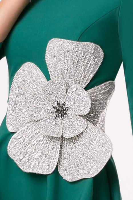 Rochie Arisa verde cu accesoriu tip floare [4]