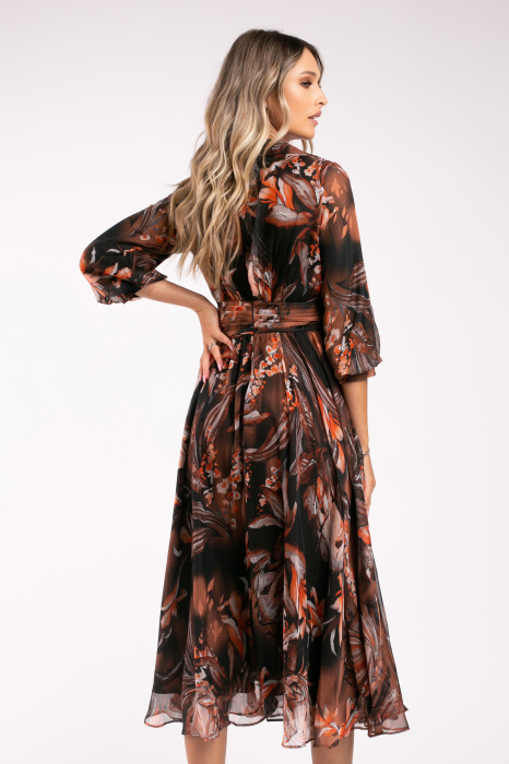Rochie Armina maro din mătase cu imprimeu floral [3]
