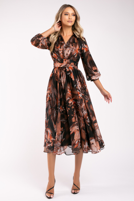 Rochie Armina maro din mătase cu imprimeu floral [6]