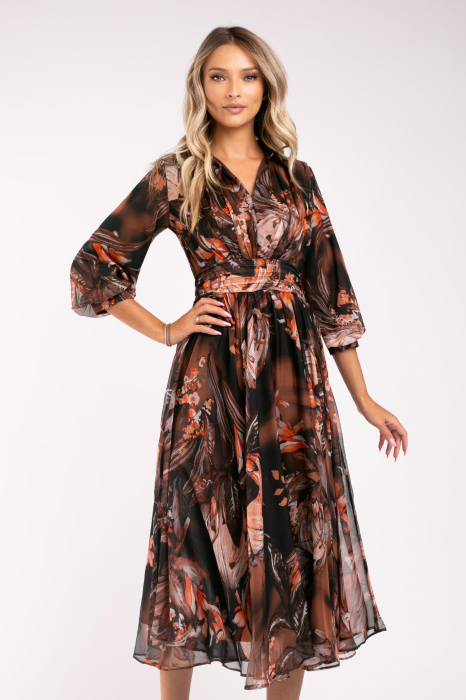 Rochie Armina maro din mătase cu imprimeu floral [5]