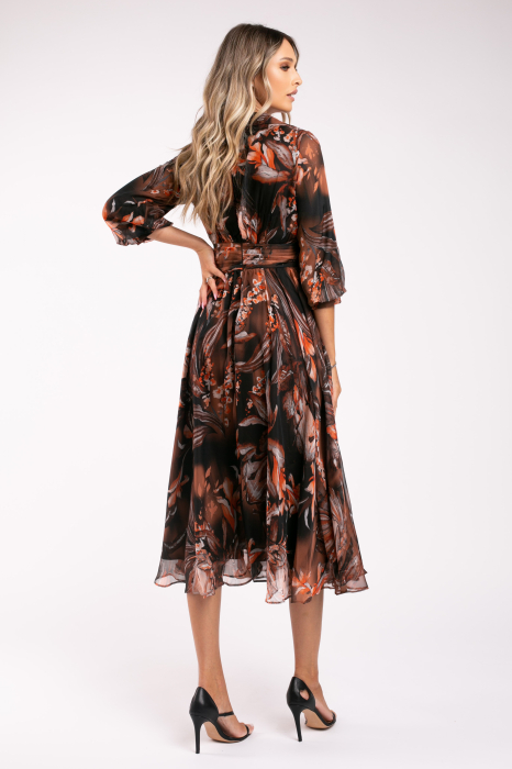 Rochie Armina maro din mătase cu imprimeu floral [7]