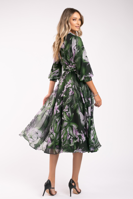 Rochie Armina verde din mătase cu imprimeu floral [7]