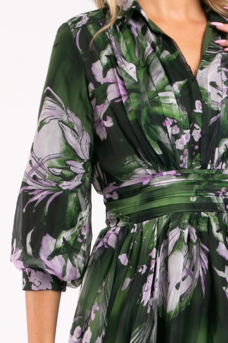 Rochie Armina verde din mătase cu imprimeu floral [4]