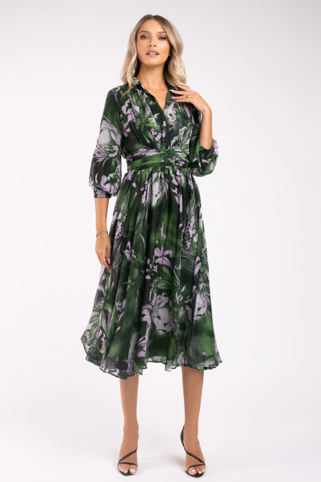 Rochie Armina verde din mătase cu imprimeu floral [6]