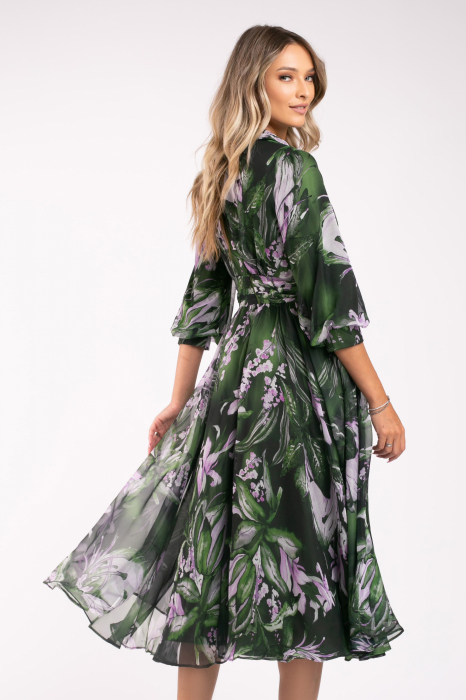 Rochie Armina verde din mătase cu imprimeu floral [3]