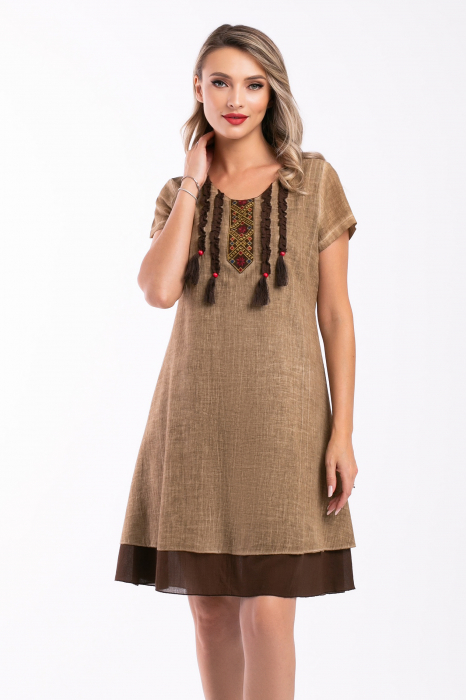 Rochie bej din bumbac cu bust accesorizat [4]