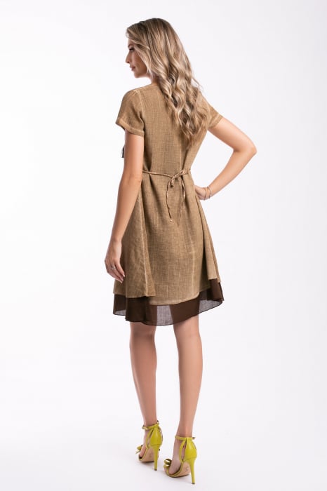 Rochie bej din bumbac cu bust accesorizat [6]