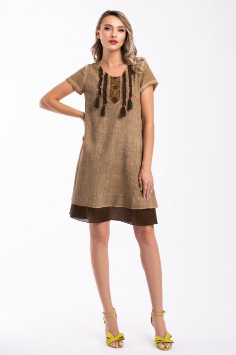 Rochie bej din bumbac cu bust accesorizat [5]