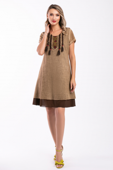 Rochie bej din bumbac cu bust accesorizat [2]