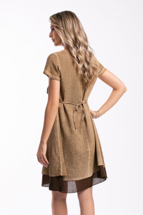 Rochie bej din bumbac cu bust accesorizat [3]