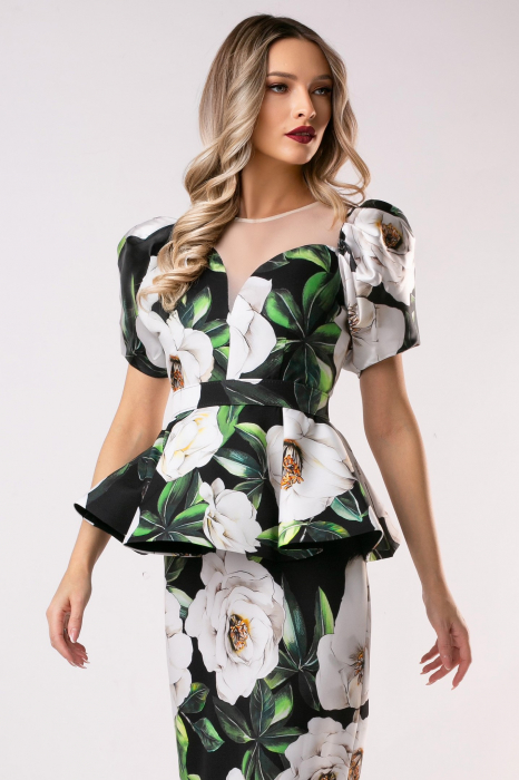 Rochie Berna verde cu imprimeu floral [4]