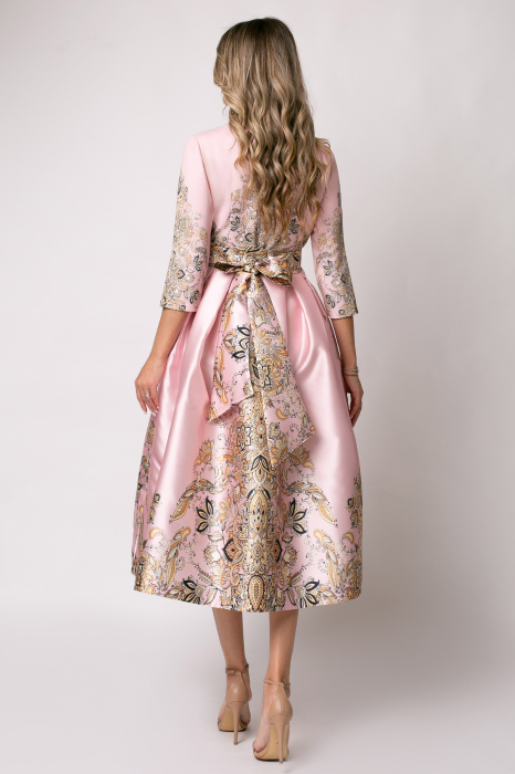 Rochie Bety roz din tafta tip chimono [3]