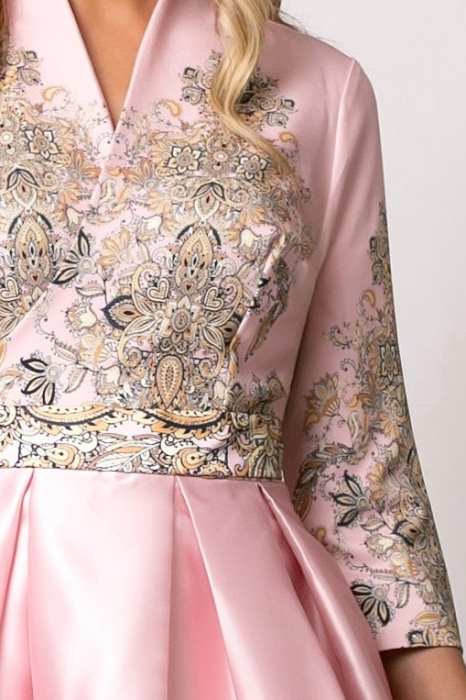 Rochie Bety roz din tafta tip chimono [4]