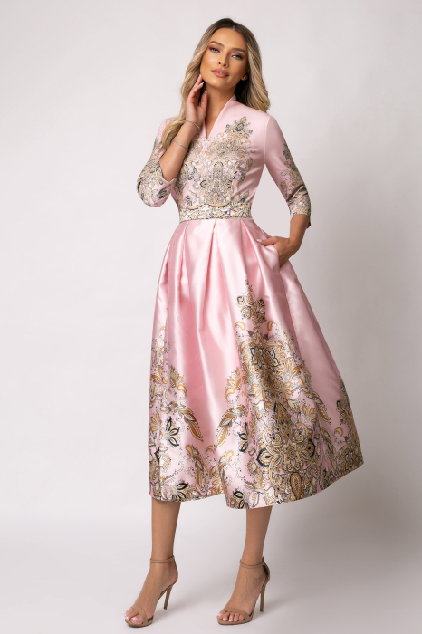 Rochie Bety roz din tafta tip chimono [2]
