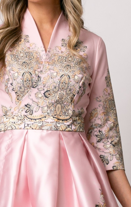 Rochie Bety roz din tafta tip chimono [3]