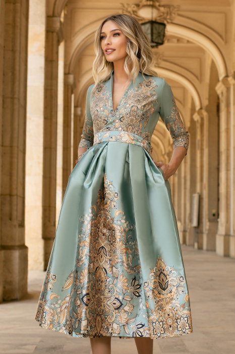 Rochie Bety verde mint din tafta tip chimono [3]