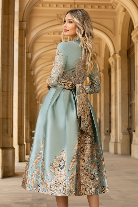 Rochie Bety verde mint din tafta tip chimono [4]