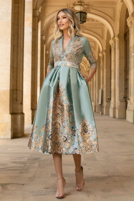 Rochie Bety verde mint din tafta tip chimono [5]
