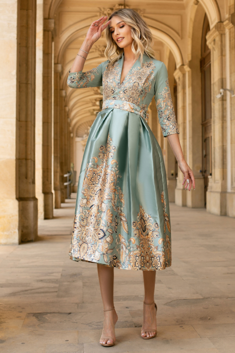 Rochie Bety verde mint din tafta tip chimono [6]