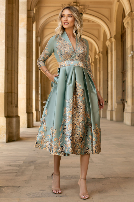 Rochie Bety verde mint din tafta tip chimono [2]