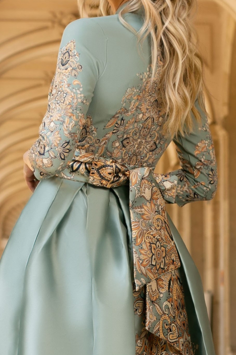 Rochie Bety verde mint din tafta tip chimono [9]