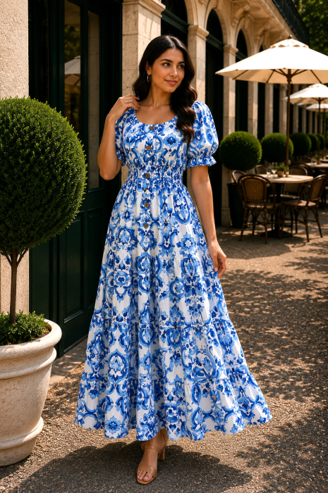 Rochie lungă albastră de vară imprimată [3]