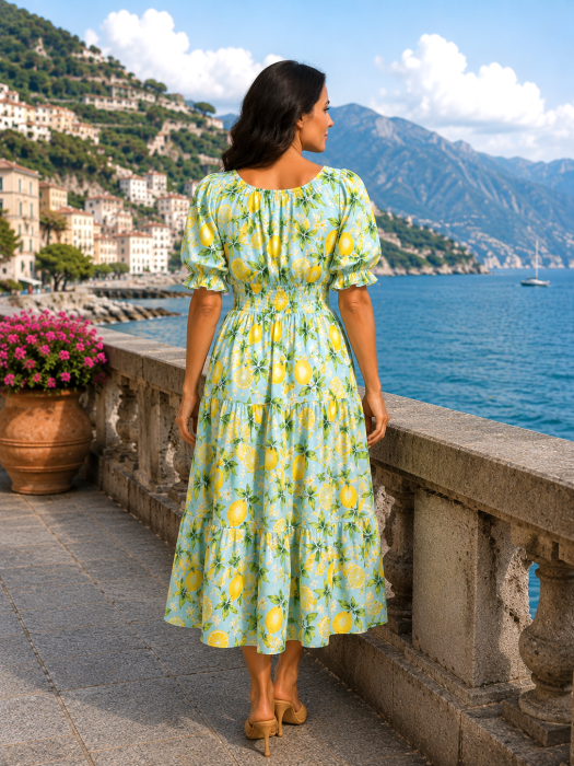 Rochie bleu scurtă de vară imprimată cu lămâi [3]