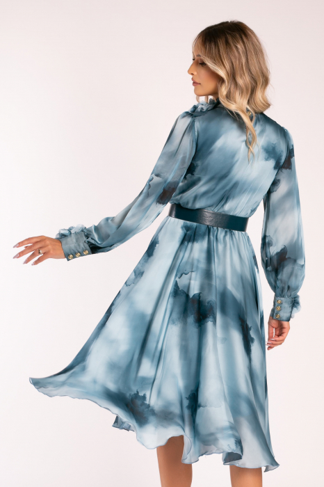 Rochie Brina albastră din mătase accesorizată cu flori 3D [3]