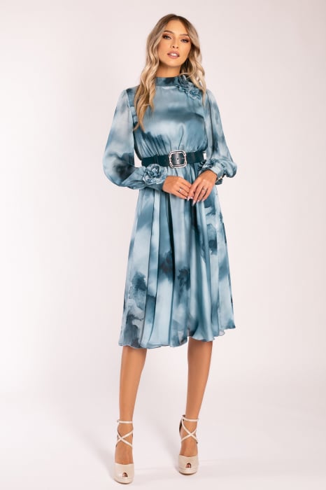 Rochie Brina albastră din mătase accesorizată cu flori 3D [4]