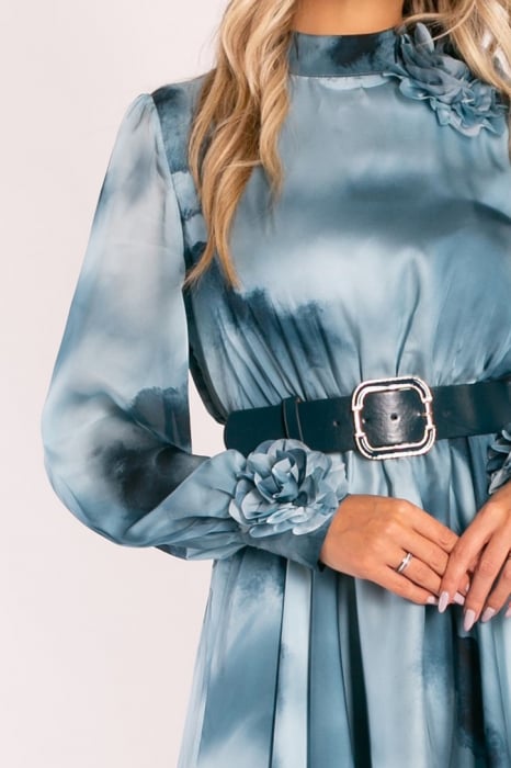 Rochie Brina albastră din mătase accesorizată cu flori 3D [7]