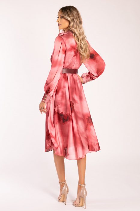Rochie Brina corai din mătase accesorizată cu flori 3D [5]