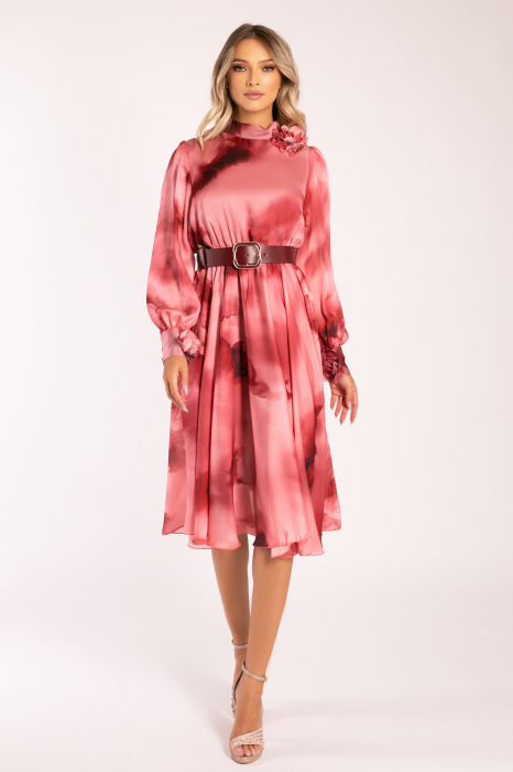 Rochie Brina corai din mătase accesorizată cu flori 3D [4]