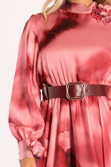 Rochie Brina corai din mătase accesorizată cu flori 3D [6]
