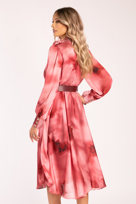 Rochie Brina corai din mătase accesorizată cu flori 3D [3]