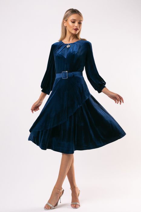 Rochie Carlita bleumarin din catifea [2]