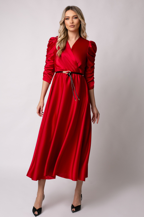 Rochie Carolina rosie cu mâneci crețe [2]