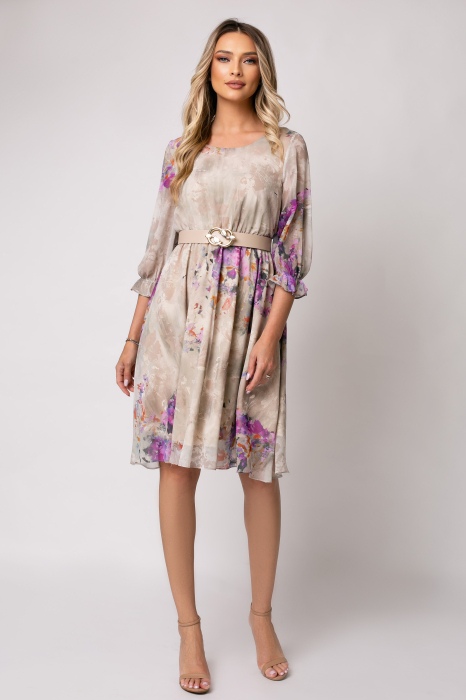 Rochie Cora bej cu imprimeu floral [2]