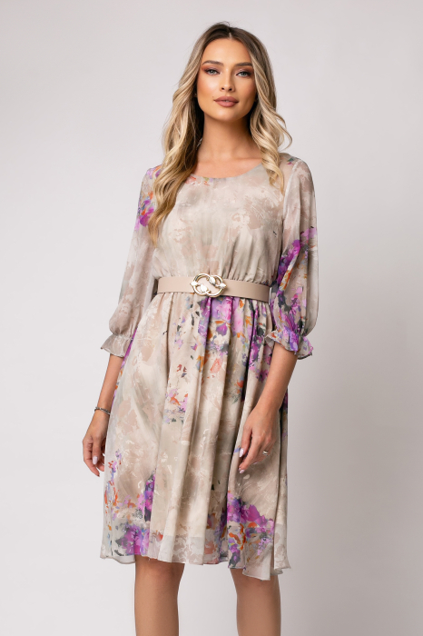 Rochie Cora bej cu imprimeu floral [6]