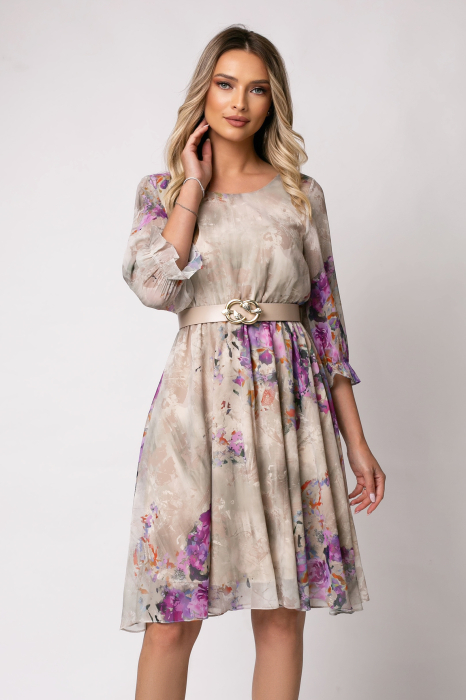 Rochie Cora bej cu imprimeu floral
