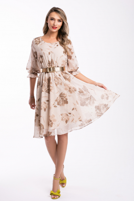 Rochie Cora bej elegantă cu picouri aurii [2]