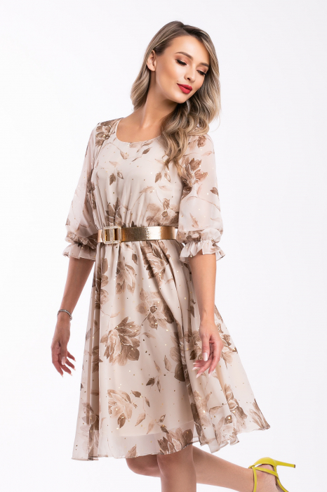 Rochie Cora bej elegantă cu picouri aurii [5]