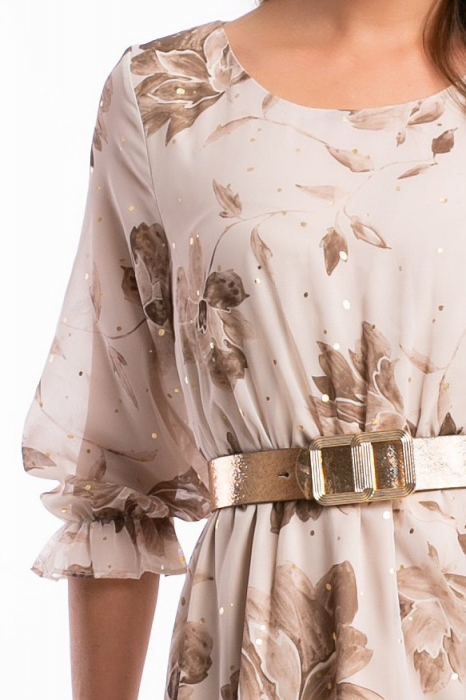 Rochie Cora bej elegantă cu picouri aurii [3]